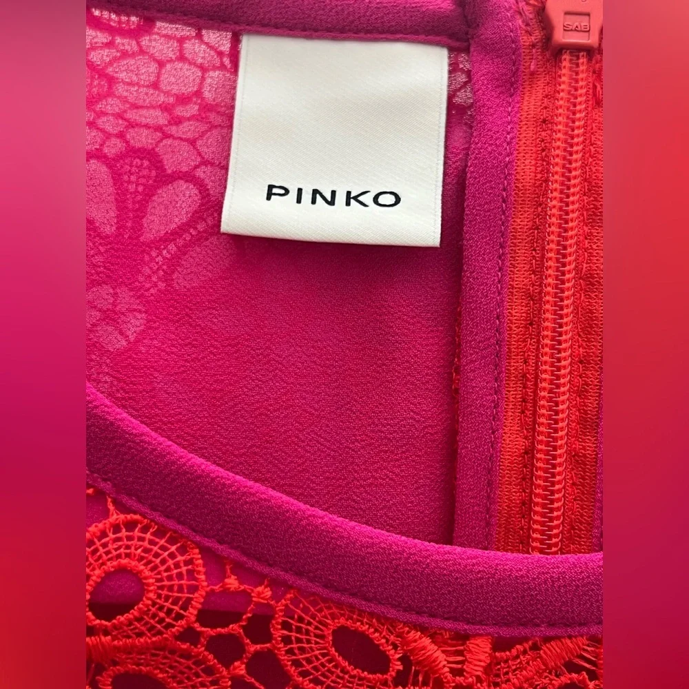 Pinko Lace Sheer Floral Overlay Dress Pink Red Size 10